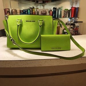 **SOLD**Michael Kors lime green purse with matching wallet
